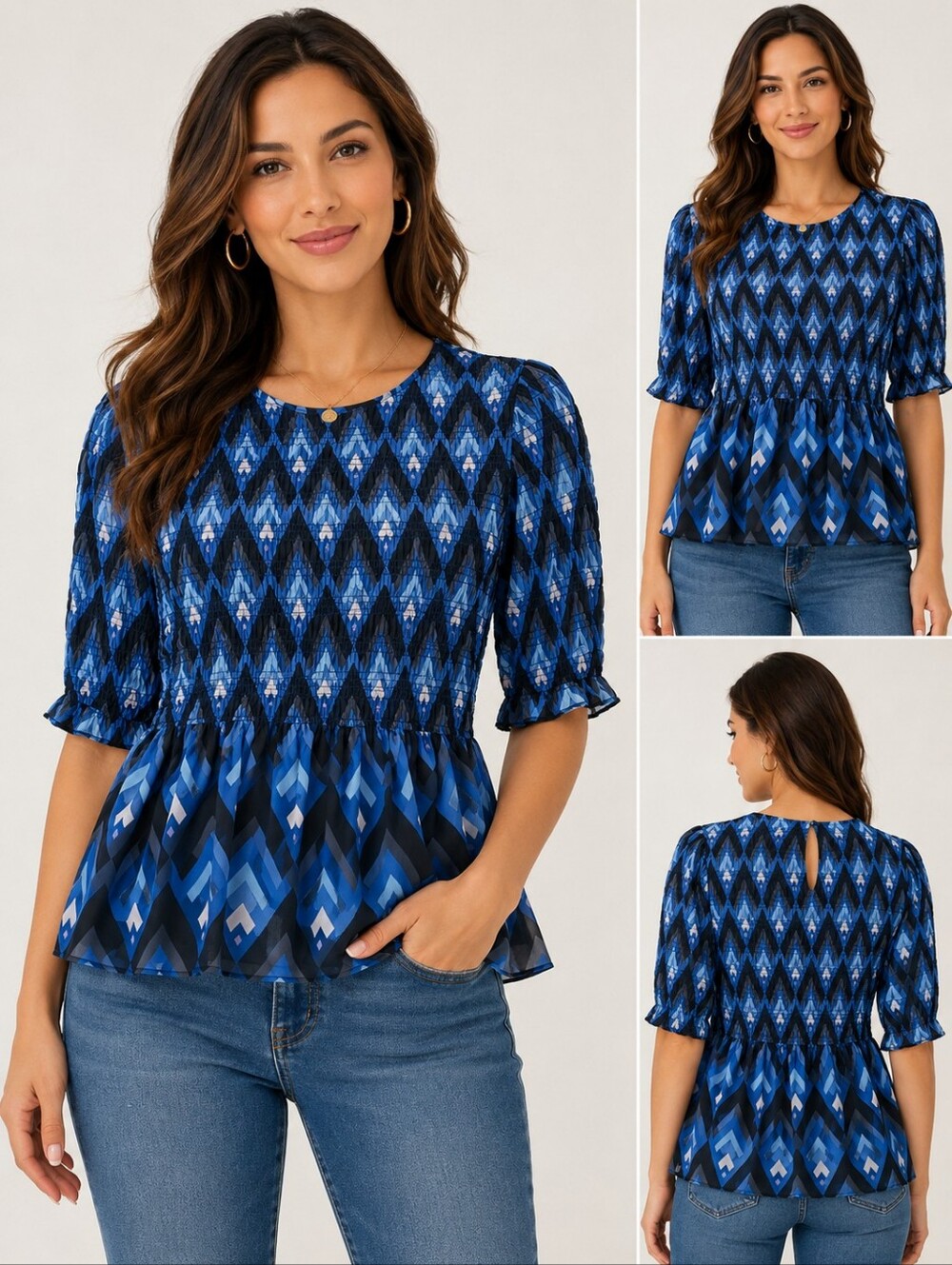 Club Monaco "Luceenie" Smocked Peplum Top - S/P